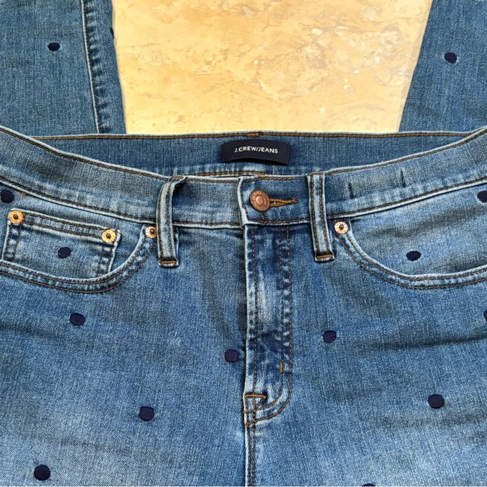 J.Crew High Rise Toothpick Skinny Jeans in Indigo Polka Dot Size 28